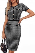 GRACE KARIN Women Work Business Short Sleeve Bodycon Tweed Dress