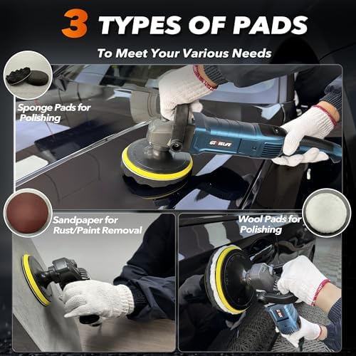 GEVEELIFE Buffer Polisher, 6 Inch/7 Inch 1600W Rotary Car Buffer Polisher Waxer, 7 Variable Speed 1000-3500 RPM, Detachable Handle for Car, Boat Sanding, Polishing, Waxing