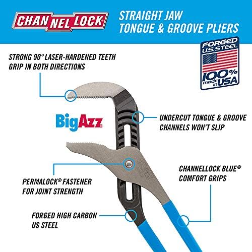 Channellock Tongue and Groove Pliers 480 BIGAZZ - Straight Jaw, 90° Teeth, Forged Steel - 20.25 in, 5.5 in Jaw