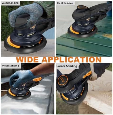 MAXXT Ramdon Orbital Sanders for 6inch, 10000 RPM Electric Orbital Sander with 10PCS Sandpapers, 6 Variable Speed Wood Sander for Woodworking/Sanding/Polishing