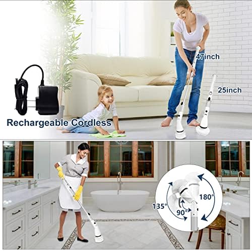 Electric Cleaning Brush with Long Handle Rechargeable, Efficient Electric Spin Scrubber Cordless Tub and Tile Scrubber, Electric Scrubber Brush for Cleaning Bathroom Cleaning Tool Waterproof