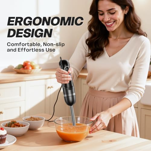 Turelar Immersion Blender Corded 400W, 2 Speed, Emulsifier, Blend, BPA-Free
