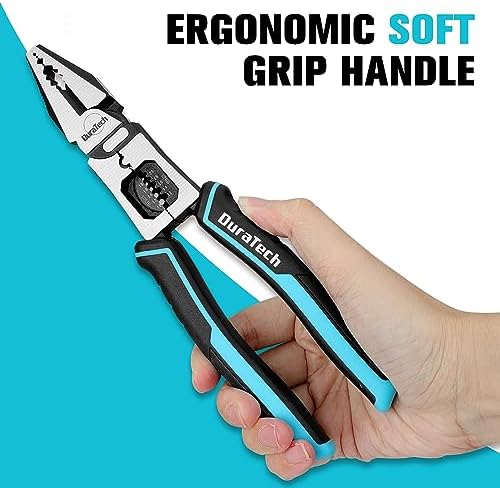 DURATECH 6-in-1 Linesman Pliers, 8.5" Multipurpose Combination Pliers with Wire Stripper/Crimper/Cutter Function, Heavy Duty Side-Cutting Pliers for Crimping, Stripping, Shearing, Screwing