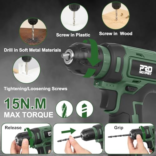 Prostormer Home Tool Kit with 8V Cordless Drill Driver, Green