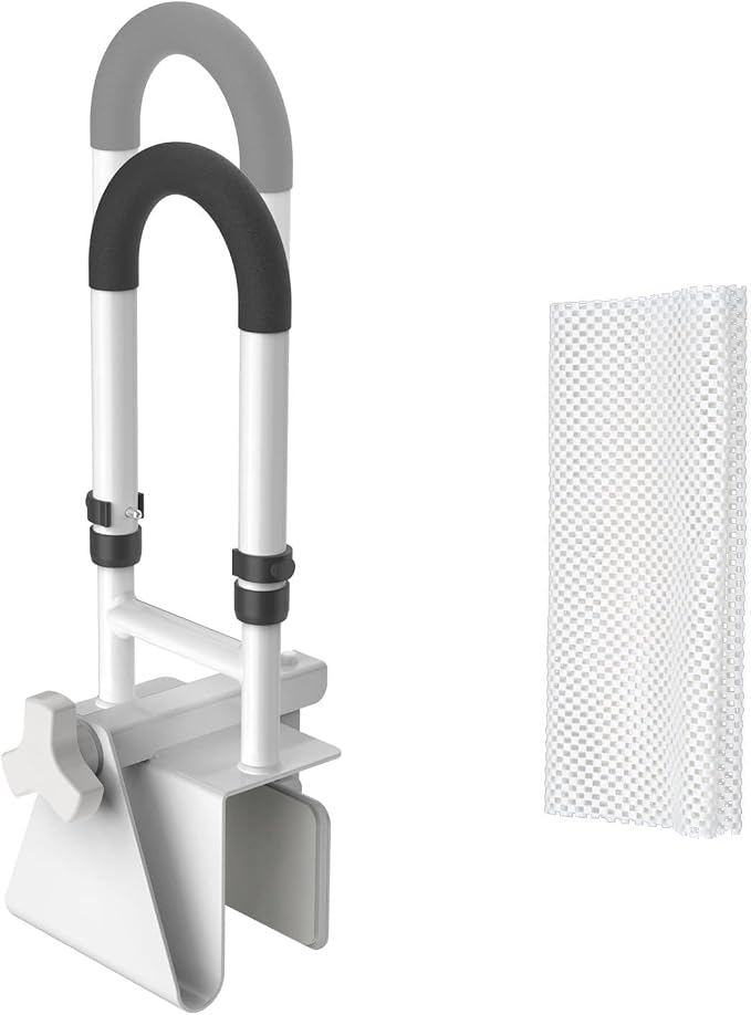 Butizone Adjustable Shower Grab Bars - Clamp-On Anti-Slip Bathtub Safety Rail for Elderly, Fits 3" to 7" Tub Walls, Supports Up to 300lbs
