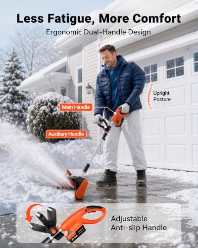 VOLTASK Cordless Snow Shovel Brushless 24V, 13-Inch Electric Snow Blower with 4-Ah Battery & Fast Charger, 25-Ft Snow Throw, Lightweight Waterproof Design for Driveway & Steps