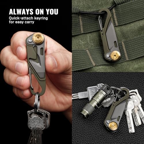 TACRAY Vinto 5-in-1 Keychain Multitool Mini Pocket Knife, 1.5" Blade, Green