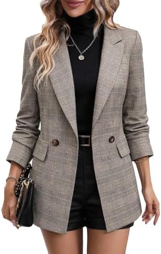 Mina Self 2026 Women's Fall Plaid Blazer Houndstooth Jacket Business Casual