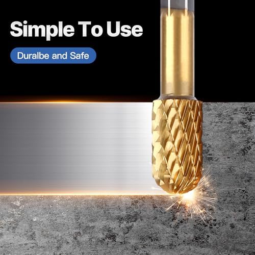 HUHAO Tungsten Carbide Rotary Burr Bit, Double Cut Carbide Burr 1/4" Shank Die Grinder Cutting Burrs Bit for Metal Working & Sturdy