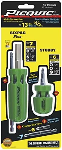 Picquic Dynamic Duo SIXPAC Plus and STUBBY Screwdriver Set, Gecko Green Opaque, Phillips or Torx Head
