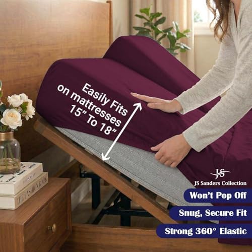 JS Sanders Collection Split Head Sheet Set 4PC Queen Size, Wine
