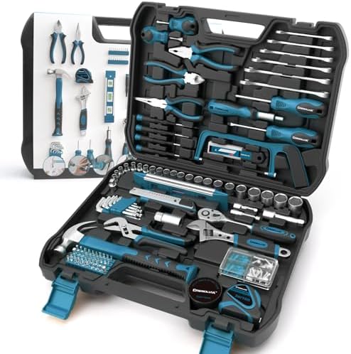 Home Tool Kit 199 Piece Basic Household Auto Repair Tool Set Car Toolbox General Hand Tool Kit for Home Men Women DIY with Plastic Toolbox (Blue and black)