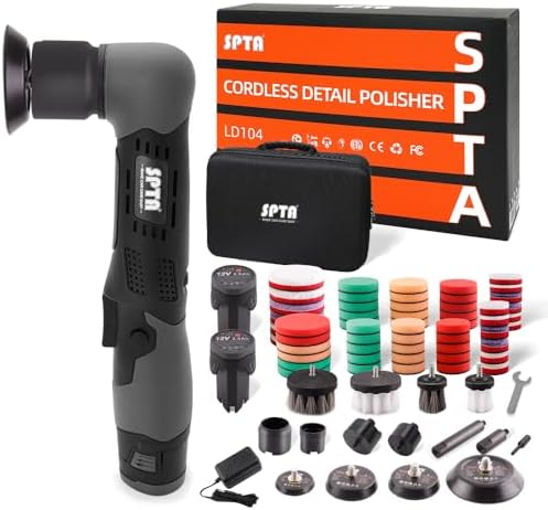 SPTA Cordless Mini Polisher, 12V Cordless Multi Polisher, Micro Cordless Scratches Killer Car Polisher RO/DA Mini Auto Machine Sets With Polishing Pad And Wool Pads for polishing, Sanding and Cleaning