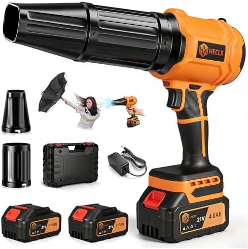 Cordless Leaf Blower with 2 Batteries & Charger - 990,000 RPM Handheld Electric Leaf Blower, Lightweight for Patio, Lawn, Leaves, Dust - Orange