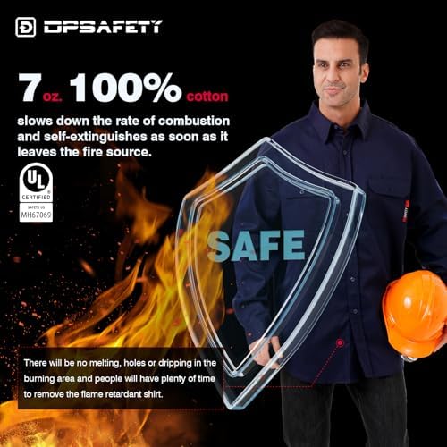 FR Shirt 7oz Fire Resistant Shirts Men's,CAT2 Welding Shirt 100% Cotton Flame Resistant Shirts Navy (Small)