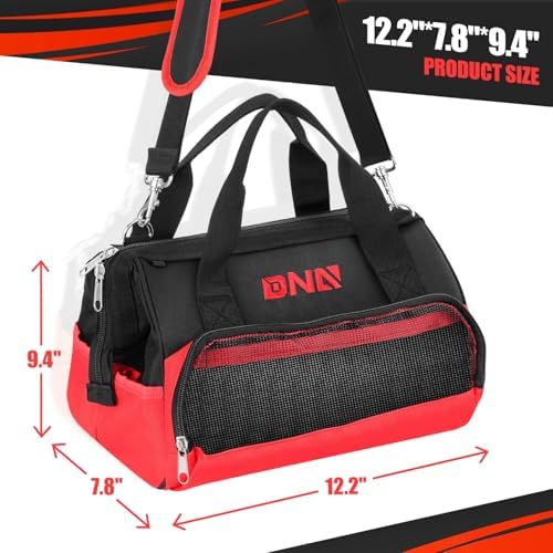 DNA MOTORING 12in Heavy-Duty Electrician tool bag, Portable Canvas Tool Bag Organizer for Electrician, Carpentry, HVAC, w/Shoulder StrapTOOLS-00641
