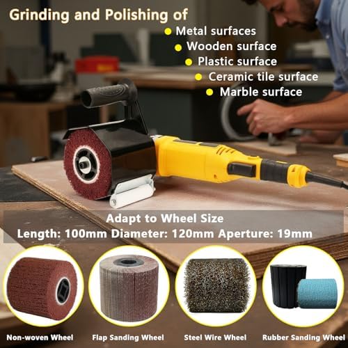Burnishing Polishing Machine Adapter for Angle Grinder, US 5/8-11 Thread,Handheld Electric Polisher Attachment with auxiliary slider for Metal, Stainless Steel, Wood Grinding and Polishing.