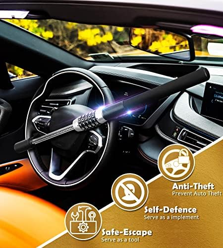 Tevlaphee Steering Wheel Lock, Car Lock Anti Theft Keyless Extendable Retractable Password 5 Coded Combination Lock, Heavy Duty Universal Fit (Black)