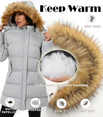 GGleaf Women's Winter Puffer Coat with Removable Fur Hood Warm Snow Jacket