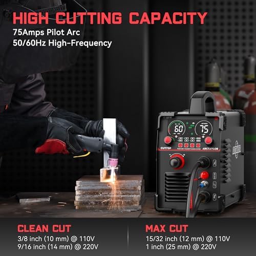 75Amps Plasma Cutter, Non-Touch Pilot Arc Plasma Cutter Machine,110/220V Dual Voltage IGBT Inverter, Air Sensor Technology, Large Digital Display Plasma Cutters CUT75P