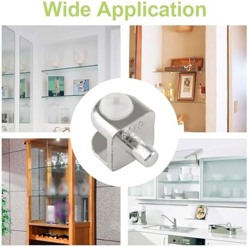 Adjustable Glass Shelf Bracket Pegs 40Pcs Zinc Alloy Frameless Glass Shelf Holder Half Round Cabinet Clamp with Pin Wall Mounted Clips for 4-8mm Glasses (Brushed White)