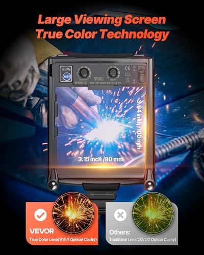 VEVOR Welding Helmet Auto Darkening, 3.94" x 3.15" True Color Welding Hood, Solar-Powered Welder Mask 4 Arc Sensors, Wide Shade 4/5-9/9-13 for TIG MIG Weld Cutting Grinding Application - METIS Series