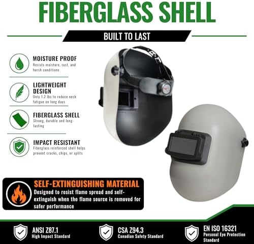 Pipeline Welding Helmet Hood w/Flip-Up Front Lens, 2" x 4-1/4" Shade 10, Fiberglass Welding Hood with Ratchet Headgear