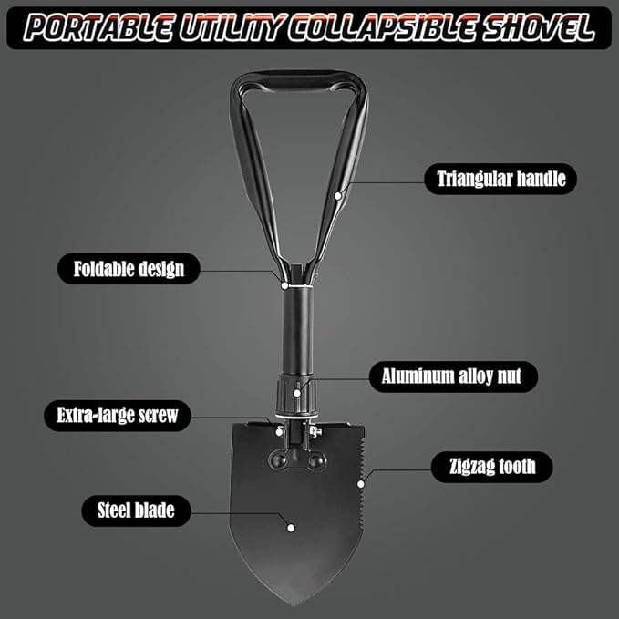 Folding Shovel - 24'' Lightweight Digging Shovel High Carbon Steel Portable Digging Trowels for Outdoor Camping Backpacking Hiking Car EmergencHome Garden (Dark Black