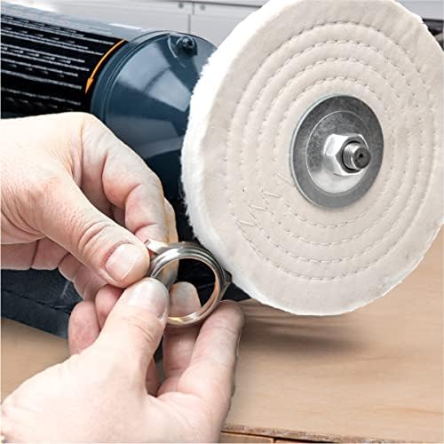 POWERTEC Bench Buffer Buffing Machine 8" Slow Speed Bench Grinder, Jewelry Buffer Polisher Machine, Includes 4PCs 80Ply Buffing Wheels | Long Shaft Benchtop Buffers Polishing Silver, Jewelry - BF800C