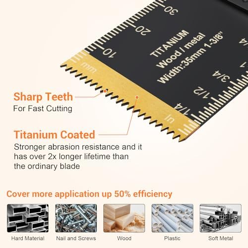 Oscillating Saw Blades, PECHAM 64PCS Professional Universal Titanium Multitool Blades for Wood Plastics Metal Quick Release Multi Tool Kits Fit Rockwell Ridgid Ryobi Milwaukee Chicago