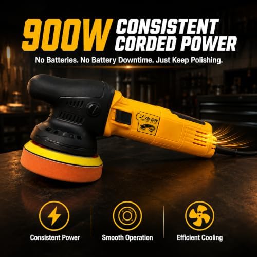 X'GLOW 5-Inch Random Orbital Car Polisher, 900W Corded Car Buffer, 6-Speed