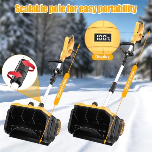 17 Inch Electric Snow Shovel with Upgraded Wheels, 10000mAh Battery Powered Electric Snow Blower, 26FT Snow Throwing Distance, Adjustable Plate, Cordless Snow Thrower for Driveway Yard Sidewalk
