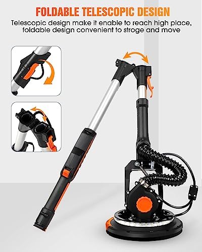 MYTOL 7.2A Drywall Sander with Vacuum, LED, 6-Speed