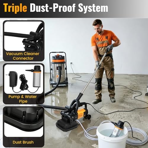 4-Head Concrete Floor Grinder with Extendable Rod, 3800W & 6000 RPM