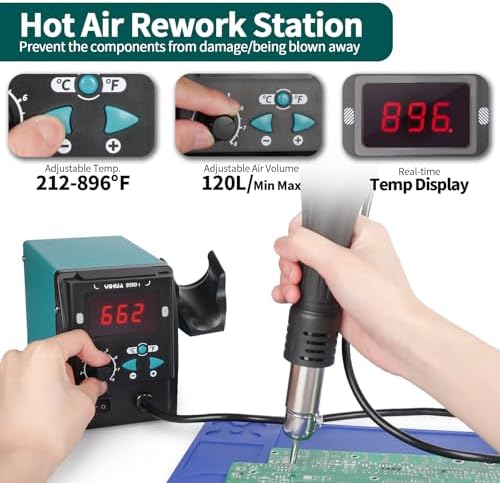 YIHUA 959D I Digital Hot Air Rework Station for SMD Reflow Soldering with 3 Hot Air Nozzles