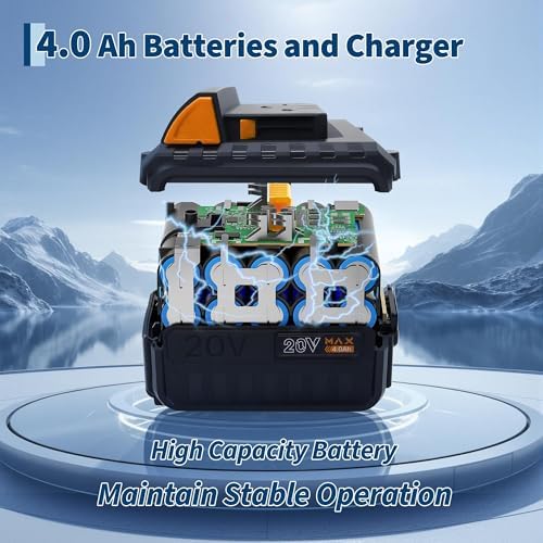 Cordless Snow Shovel, Electric Snow Blower - 20V 4.0Ah Battery & Charger, Brushless Motor, Clears Paths Up to 12 in W x 8 in H, 17FT Throwing Distance, Snows Thrower for Sidewalks & Driveways