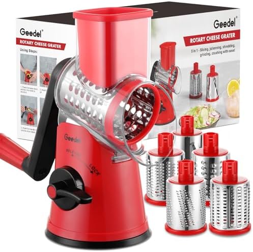 Geedel Rotary Cheese Grater Hand Crank, Cheese Shredder Vegetable Slicer