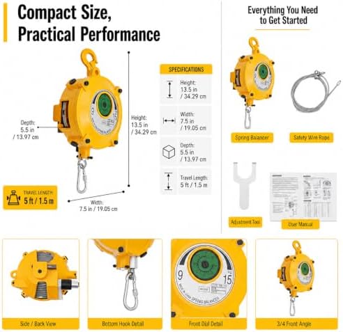Spring Balancer, 20-33lbs Retractable Spring Balancer with Hook, 5 Ft Adjustable Retractable Tool Fixture Holder for Assembly Lines, Automotive Processing, Accessory Welding, etc