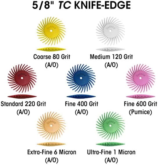 Dedeco Sunburst 5/8" TC Knife-Edge Radial Disc Assortment – 57-Piece Kit – Multi-Grit Set for Cleaning, Smoothing & Finishing
