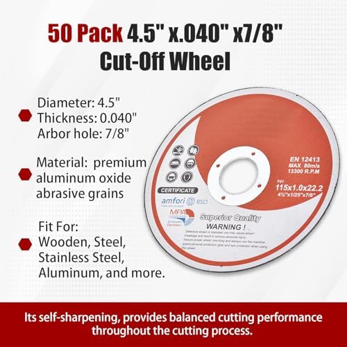 50 Pack 4-1/2"x.040 x7/8" Cut Off Wheel - Metal & Stainless Steel Thin Cutting Discs