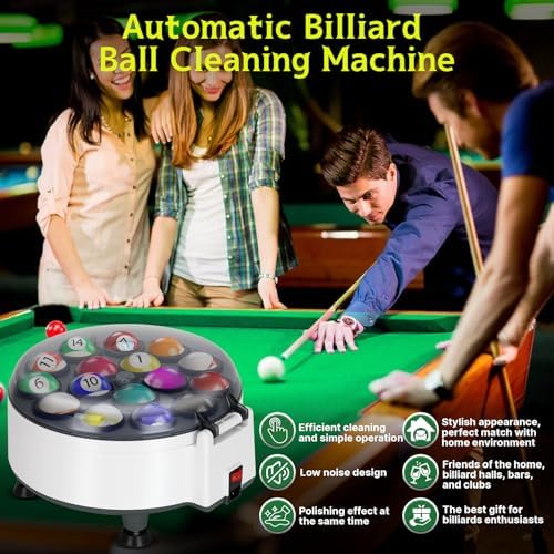 Billiard Ball Cleaning Machine, Pool Ball Polishing Cleaning Machine, Automatic 16 Ball Pool Ball Washer & Polisher with Powerful 180W Motor, for American Style Billiards 110V