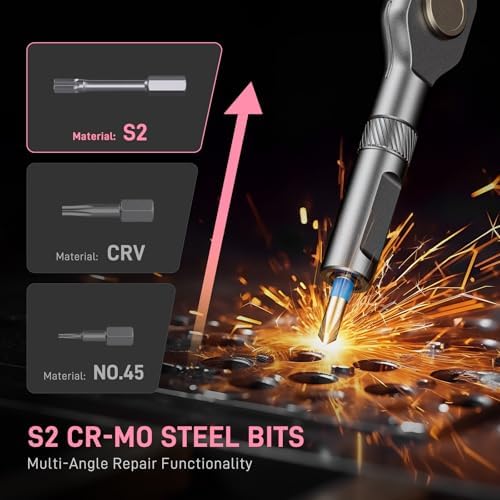 42 in 1 Magnetic Ratcheting Screwdriver Set, T Handle Allen Wrench Set | S2 Steel Bits for PC, Camera, Smartphone, Furniture, Bike, Ideal for Electronics & Home Repairs, Gift for man DIY Lover