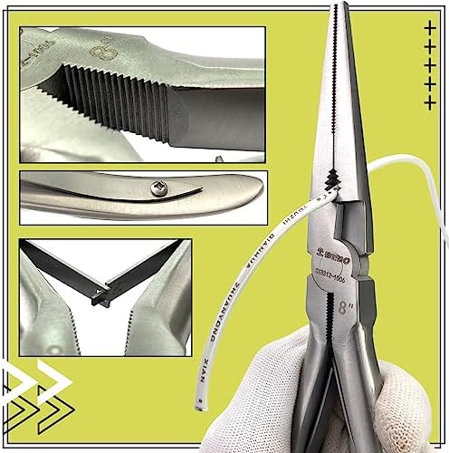 WEDO Long Nose Pliers,Stainless Steel Needle Nose Pliers,Spring Loaded,Length 200mm(8"),Precision Extra Long Needle Nose Plier with Wire Cutters,Corrosion Resistant,Comfort Grip Handles