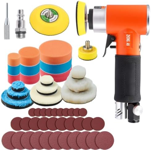 1/2/3in Mini Orbital Sander Pneumatic da sander Polisher for Auto Body Work Wood working, with 18 Pcs 1/2/3in Polishing Sponge & Wool Pads, 30Pcs Sandpapers (Orange)