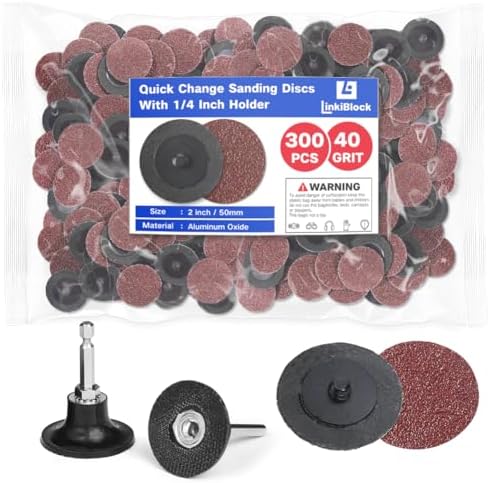 300Pcs 2 inch R-Type Quick Change Aluminum Oxide Surface Conditioning Sanding Discs Set 40 Grit with Adapter & Backing Pad