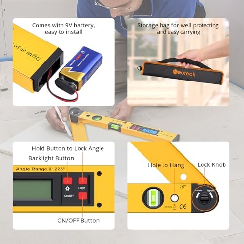 Neoteck 225° 16 inch Digital Angle Finder Aluminum Protractor LCD Backlight