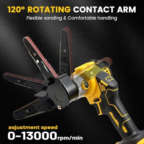 Cordless Detail Band file Sander Compatible with DEWALT 20V MAX Battery (Tool Only),120° Rotatable Head, LED Display, 3/8"x13" Belt, for Woodworking, Paint & Metal Rust Removal, DIY