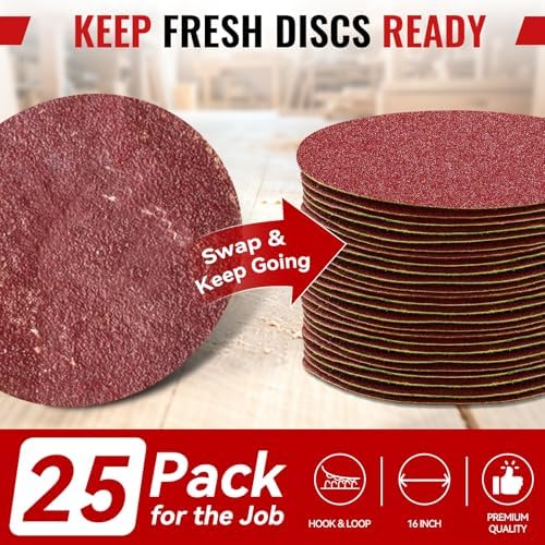 25Pack 16" Sanding Discs, 40 60 80 120 180Grit Hook and Loop Aluminum Oxide