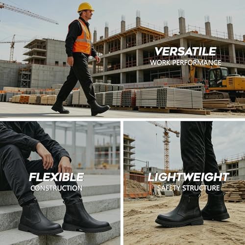 Steel Toe Boots for Men & Women,Slip On Work Boots for Construction