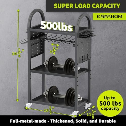 KAFAHOM Power Tool Organizer - 4 Tier Rolling Tool Cart with 8-12 Drill Holder,Tool Storage Cart on Wheels - Heavy Duty Metal Utility Tool Shelf for Garage, Workshop, Warehouse & Repair Shop